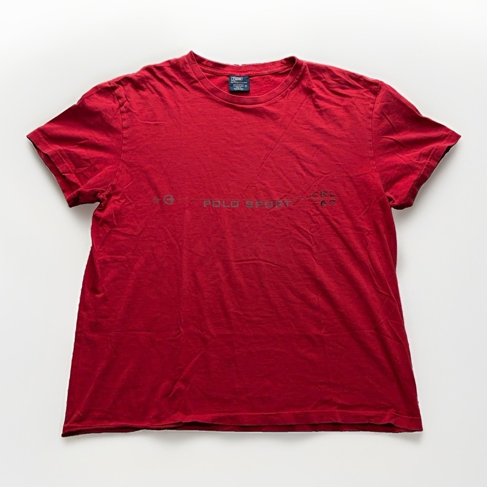 Vintage Polo Sport Ralph Lauren Shirt Mens M Grunge Red Distressed RL 67 Tee USA